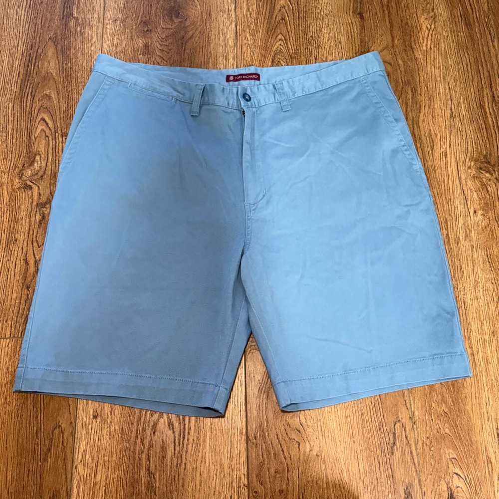 Tori Richard Mens 40 Blue Cotton‎ Stretch Chino Shorts Flat Front Resort Casual